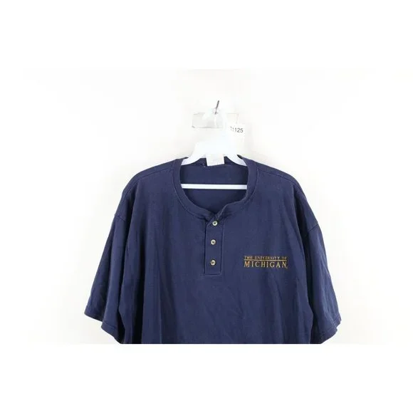Vintage 90s Mens Large Faded Spell Out University of Michigan Henley T-Shirt USA - Picture 2 of 8